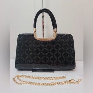 David Jones Paris Faux Patent Leather Top-Handle Crossbody Shoulder Bag Black